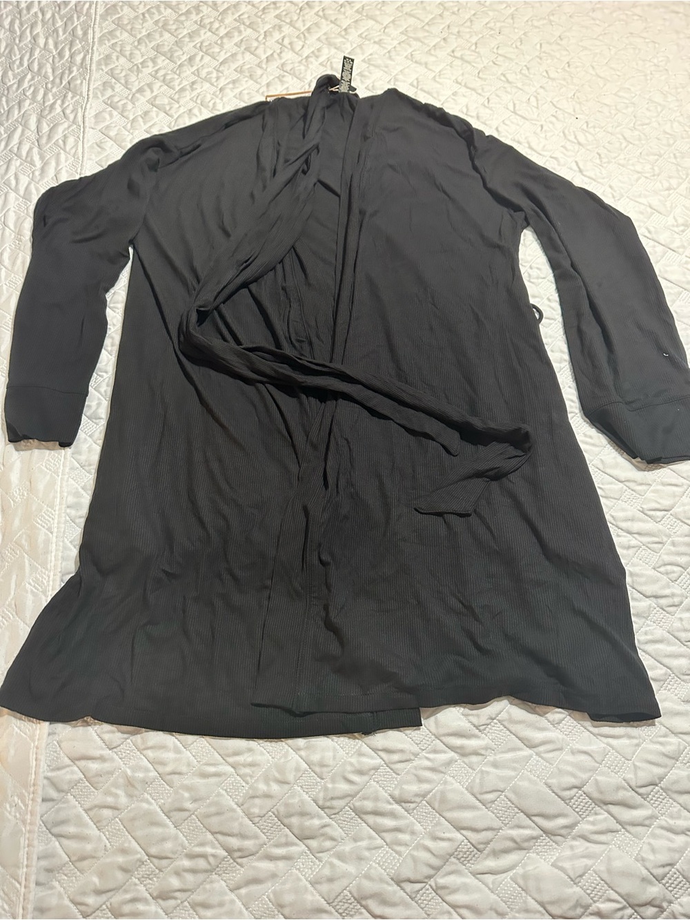 NWT SZ Med SKIMS Black Midi Open-Front Robe with Tie
